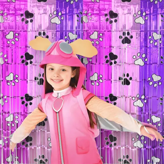 Pink Paw Birthday Decorations, 2 Pack Pink and Light Purple Birthday Party Supplies 3.3 x 6.6ft Tinsel Foil Fringe Curtains Photo Booth Props Backdrop Streamers, House Room Decor for Girls {5}