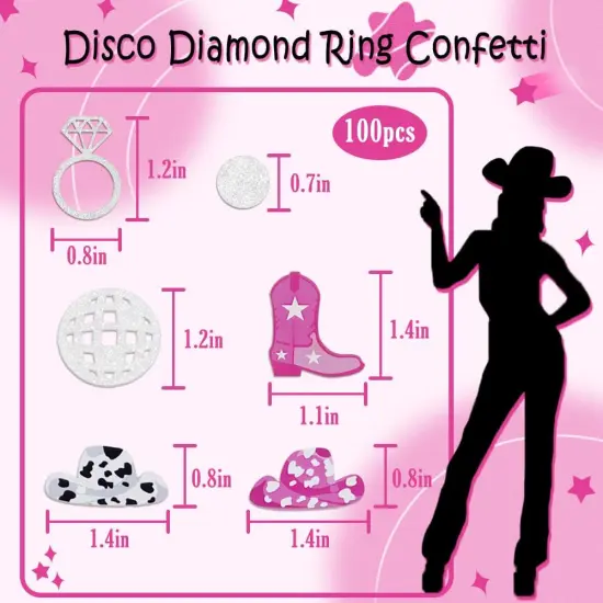 Cowgirl Disco Bachelorette Confetti, Disco Cowgirl Bachelorette Party Decorations, Glitter Disco Ball Ring and Pink Cowgirl Boot Hat Confetti for Bachelorette Bridal Shower Table Decor（100pcs） {4}