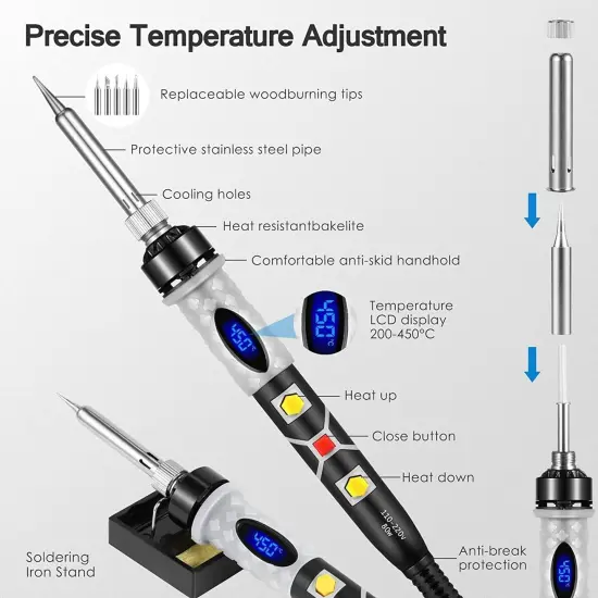 Pyrography Pen Kit 43Pcs, Soldering Iron Kit, Wood Burning Kit 80W with Adjustable Temperature 200~450℃, DIY Tool Set for Embossing/Carving/Soldering/Pyrography {2}