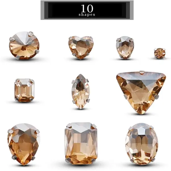 Sew on Rhinestones 100 PCS Mixed Shapes Glass Rhinestones Sew on Crystal Gems Mental Flatback with Silver Claw for Jewelry Crafts Clothes Shoes Costume Garment Champagne {2}