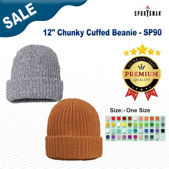 Sportsman&reg; 12" Chunky Cuffed Beanie Grey/ White Speckled {3}