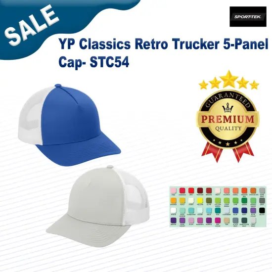 Sport-Tek&reg; YP Classics Retro Trucker 5-Panel Cap True Royal/ White {3}