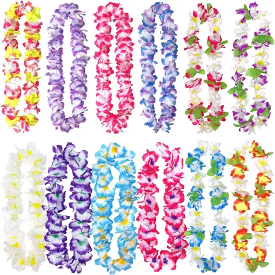 12 Pack Thickened Summer Hawaiian Leis Floral Necklace for Hula Dance Luau Party, Party Favors Celebrations and Decorations {1}