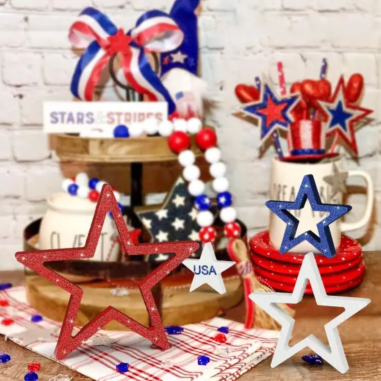 4th of July Decorations Stars Set of 4, Red White Blue Decor {5}