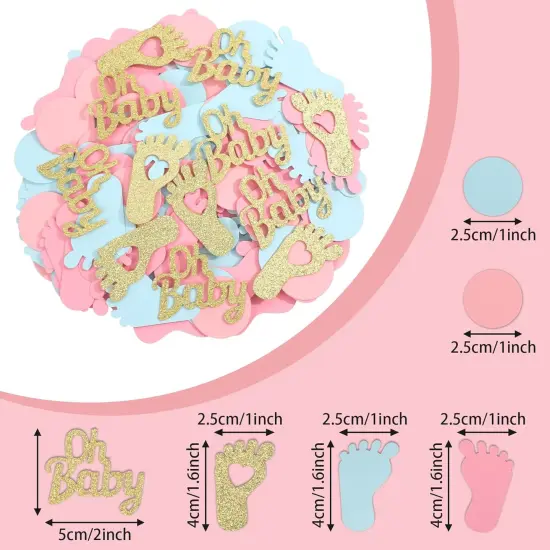 350 Pieces Gender Reveal Confetti Baby Shower Decoration Pink Blue Gold Round Glitter Confetti Oh Baby Footprints Table Paper Confetti for Gender Reveal Party Table Wedding Decor {2}