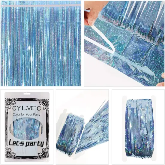 Foil Fringe Curtains Party Decorations - 2 Pack 3 x 8ft Tinsel Backdrop for Party Photo Backdrop Wedding Bridal Shower Bachelorette {4}