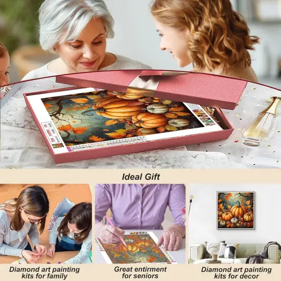 Fall Diamond Painting Kits for Adults, Pumpkin Halloween Diamond Art Kits, 5D DIY Full Drill Round Gem Art, Paint with Diamond Beads Craft Home Wall Decor {3}