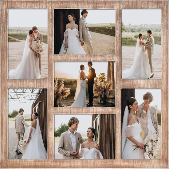 4x6 Picture Frame Collage for Wall Decor, Multiple Photo Collage Frames with Tempered Glass, 7-Opening for 4 x 6 Picture Frames, Rustic Brown, 1 Pack {1}