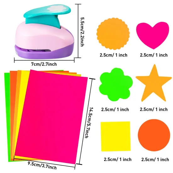16 Pcs Craft Holes Punch Paper Punchers Scrapbook Punches with Craft Sticker Paper, Round, Star, Square, Heart, Flower, Wave Circle Shape(1 Inch,Multiple Styles) {2}