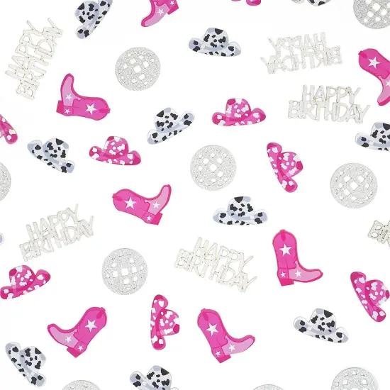 Cowgirl Disco Birthday Confetti, Disco Cowgirl Birthday Party Decorations, Glitter Disco Ball and Pink Cowgirl Boot Hat Confetti for Birthday Table Decor（100pcs） {2}