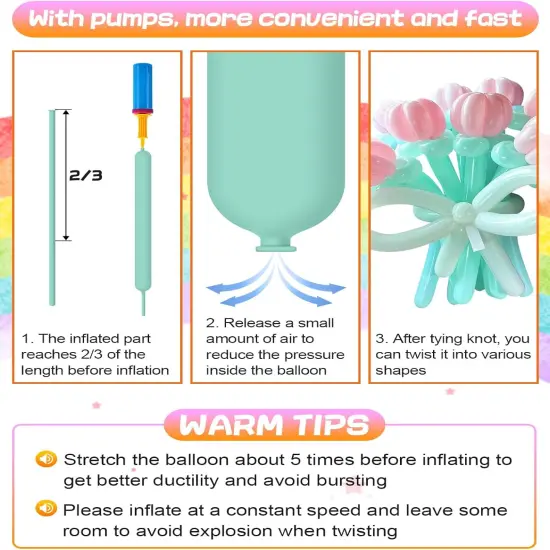 100 Pcs 260Q Balloons Kit with Pump - Kids Premium Latex Twisting Long Balloons to Make Animals Flowers, Pastel Color Party Balloons for Boys Girls Christmas Birthday Gifts Clowns Wedding Decoration {2}
