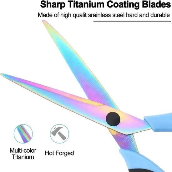 Craft Scissors Set of 3 Pack, All Purpose Sharp Titanium Blades Shears, Rubber Comfort Grip Handle, Multipurpose Fabric Scissors Tool Set Great for Office, Sewing, Arts, School and Home Supplies, Blue {3}