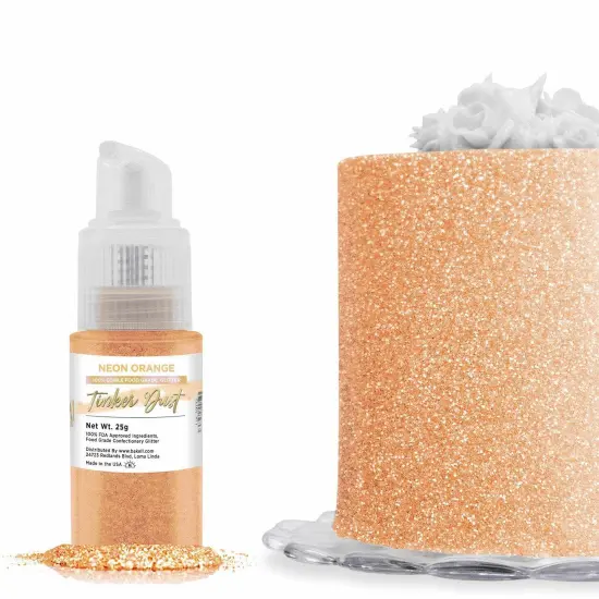 Bakell - Neon Orange Tinker Dust Edible Glitter (25g, 1x Spray Pump) for Food, Desserts, and Beverages! {1}