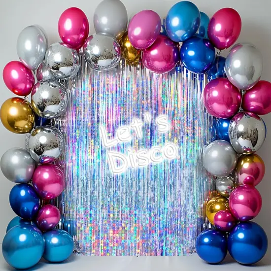 4 Packs Silver Foil Fringe Curtain, Silver Glitter Metallic Tinsel Backdrop for Birthday, Wedding, Baby Shower, 70s 80s 90s Theme Disco Party, Bachelorette Party, Iridescent Party Decorations Supplies {2}