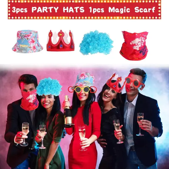 Large Funny Photo Booth Props for Adults, Photo Booth Props Set for New Years, Birthday, Wedding, Bachelorette, All Theme Party, Graduation, Funny Hats, Novelty Glasses, Wig, Inflatable, Magic Scarf {4}