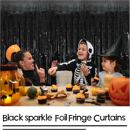 Tinsel Curtain Party Backdrop Black Birthday Party Decorations 2 Packs Glitter Foil Fringe Curtain Party Decor Streamers Photo Booth for Birthday Christmas Wedding Halloween Graduation Decorations {5}