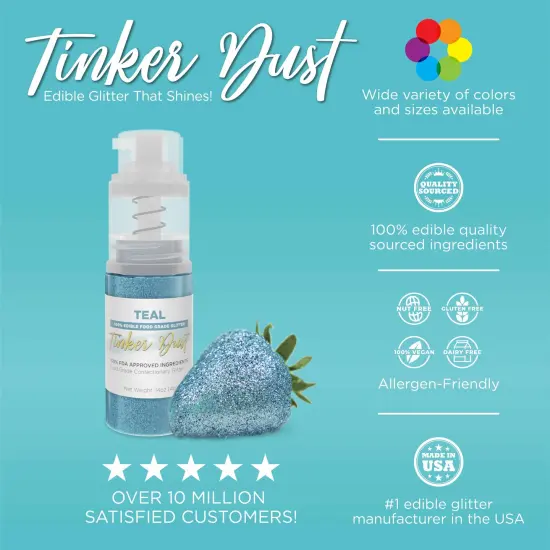 Bakell - Teal Tinker Dust Edible Glitter (25g, 1x Spray Pump) for Food, Desserts, and Beverages! {3}