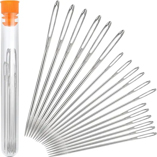 18 Pieces Large Eye Needles 3 Sizes Steel Yarn Darning Knitting Sewing Blunt Needles {1}