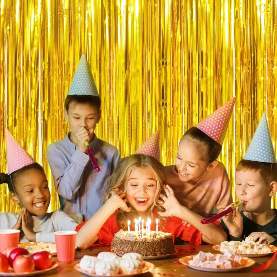 2 Pack Photo Booth Backdrop Metallic Tinsel Foil Fringe Curtains Environmental Background Streamers for Birthday Wedding Party Christmas Decorations (Gold Backdrop Curtain) {5}