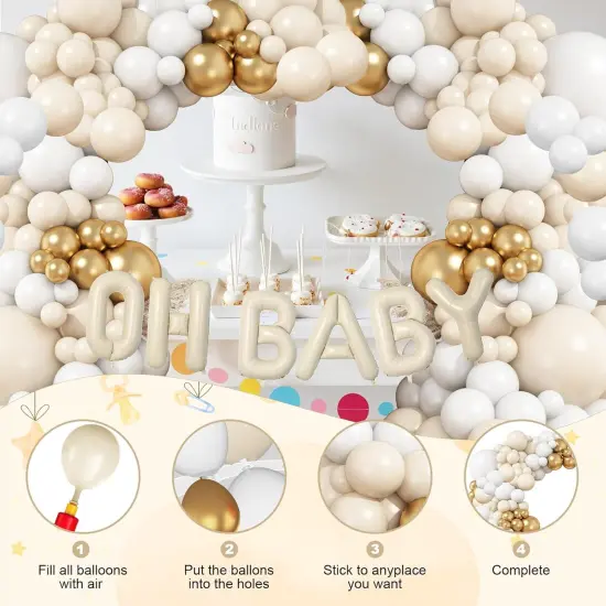 White Sand Gold Balloons Garland Arch Kit,Baby Shower Decorations Boy Girl with Oh Baby Balloon Banner for Boho Neutral Oh Baby Shower Birthday Gender Reveal Party Decoration {5}