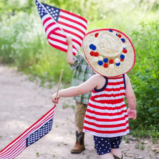 Pom Pom Garland 4th of July Decorations, Patriotic Red White Blue Felt Ball Garland, 3-Pack 6.6ft Long 24 Cute Pompom Balls String, Christmas Tree Decor Ornaments for Home Birthday Holiday Party {4}