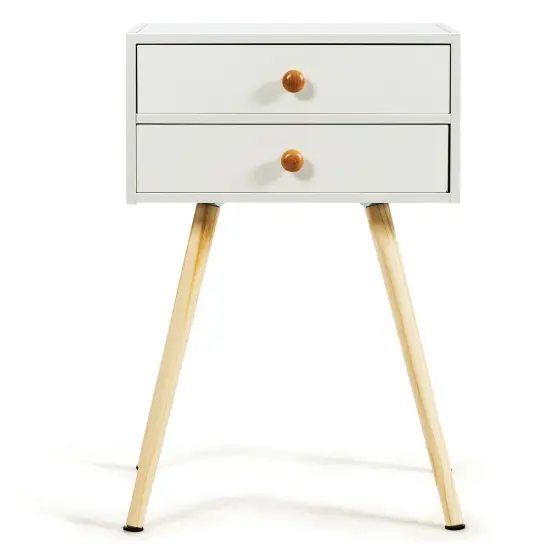 Modern Floor Standing 2 Drawers Nightstand with Wooden Legs and Golden Knob Brown {8}