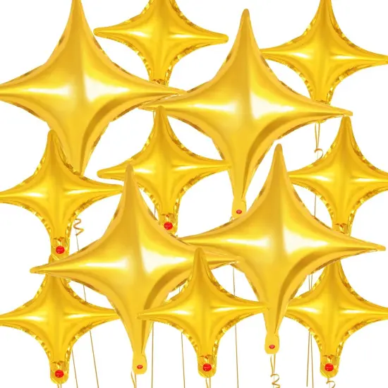 12 Pcs Four Angle Star Balloons,26 Inch and 10 Inch Gold Star Foil Balloons,Quadrangle Balloon Mylar Balloons Helium Balloons for Birthday Party Anniversary Wedding Baby Shower Decorations (Gold) {1}