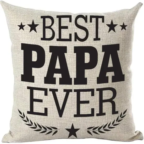 Black Word Art Quote Best Papa Ever Five-Pointed Stars Leaves Inspirational Decorative Throw Pillow Cover Case Home Living Room Bed Sofa Car Cotton Linen Square 18 x 18 Inches {1}