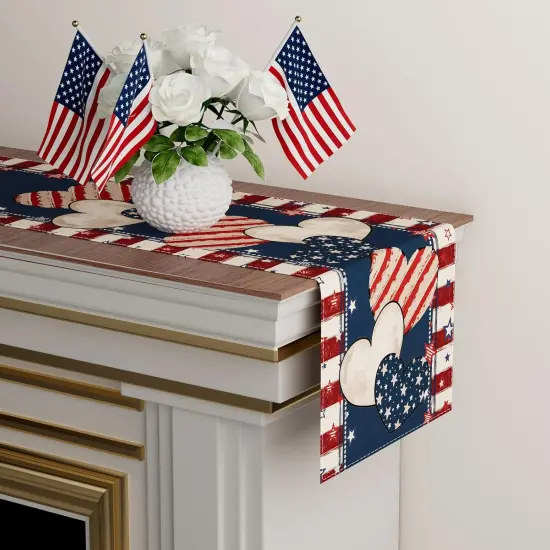 4th of July Table Runner Stripe Stars Heart Memorial Day Independence Day Patriotic America Table Decoration Home Kitchen Dining Indoor Holiday Farmhouse Decor {3}