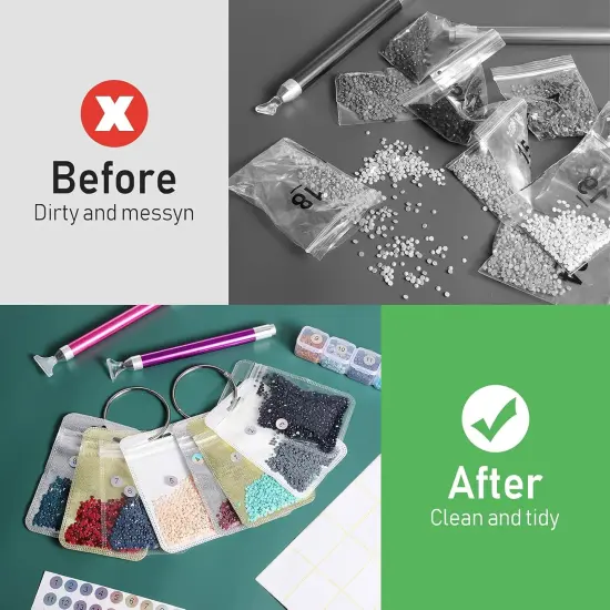 200 Pieces Diamond Painting Accessories Diamond Painting Tools Kit Storage Container Diamond Art Resealable Bags with 4 Round Binding Rings, 5 Sheets Number Stickers and 5 Sheets Sticker Label {5}