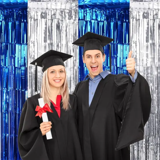 3Pack 3.3Ft x 6.6Ft Graduation Foil Fringe Curtain Backdrop Decorations, Blue Silver Metallic Tinsel Foil Streamers Curtain Photo Booth Background for Graduation Prom Wedding Birthday Party Decoration {2}