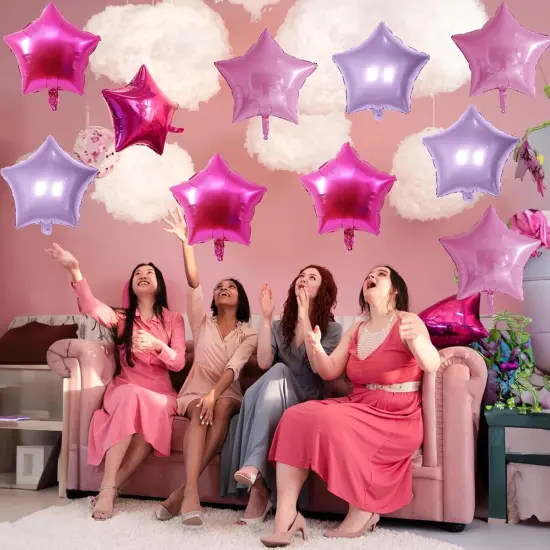 Purple Pink Star Foil Balloons Set, 18 Inch 12 Pcs Lavender Pink Pentagram Aluminum Foil Balloons {5}