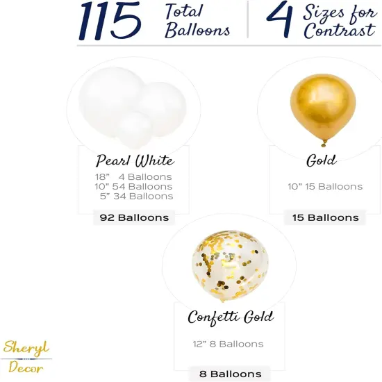 ALL-IN-1 White and Gold Balloons Garland & Arch Kit &ndash; Small and Large Gold and White Balloons &ndash; Party Decorations {3}