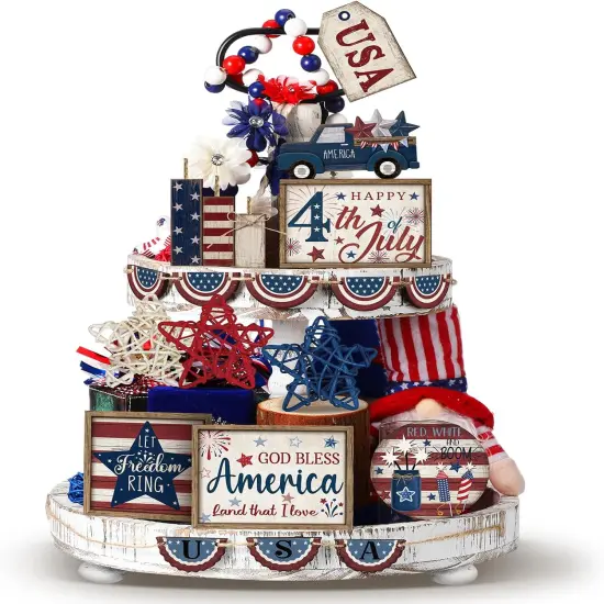 20 Pcs 4th of July Patriotic Tiered Tray Decoration Independence Day {1}