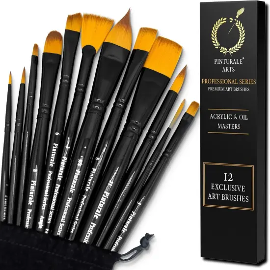 Set of 12 Brushes for Acrylic & Oil Painting | Acrylic & Oil Masters | Professional Handmade Brush Set {1}