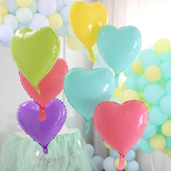 Pastel Heart Balloons, 10pcs Rainbow Foil Hearts, 18in Pink Blue Yellow Green Purple Helium Balloons for Valentines, Engagement, Birthday, Baby Shower, Wedding Decorations {3}