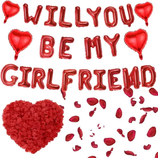 Will You Be My girlfriend - 525 Pcs Balloons Decorations Kit Heart Letter Foil Balloons Red Rose Petals For Girls Women Romantic Special Night Engagements Proposals Valentines Day Party Supplies {1}
