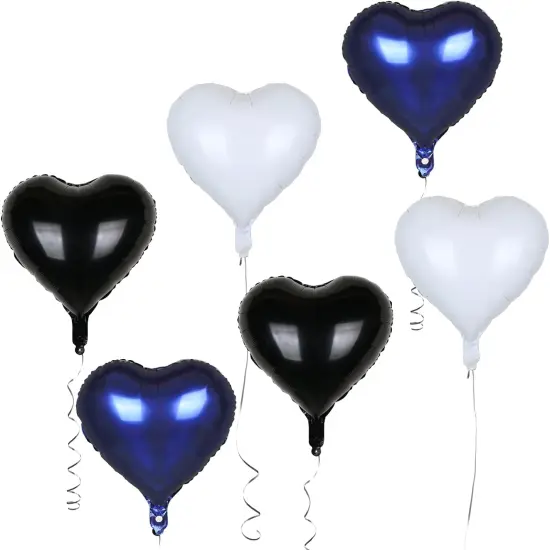 18 Inch Navy Blue Black White Heart Balloons Heart Shape Mylar Balloons Helium Foil Balloons For Wedding Engagement Birthday Decorations (18PCS) {2}