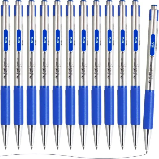 Ballpoint Pens, Blue Ink Pens Medium Point 0.7mm, Retractable Ballpoint Pens Bulk Long Lasting Smooth Writing with Anti-Slip Grip for Journaling Office Supplies School Women Men (12 Pack) {1}