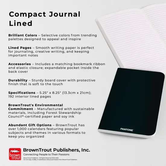 Pantone OFFICIAL Black | 5.25 x 8.25 Inch Lined Compact Journal | Non-Dated | BrownTrout | Planning Stationery Diary {5}