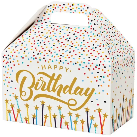Pack/6: Happy Birthday Stars Gable Box - 8-1/2 x 5 x 5-1/2" {1}