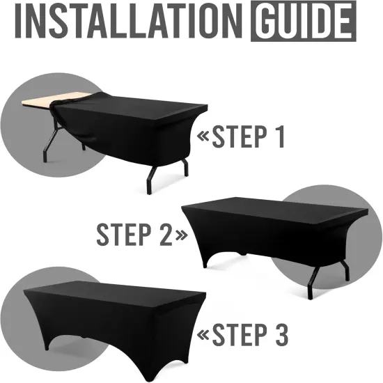 6FT Spandex Tablecloth [2 Pack, Black] 200 GSM Stretch, Fitted, Washable and Wrinkle Resistant Table Cloth Rectangle Cover for Trade Shows, Wedding, Parties [72Lx30Wx30H Inch] {3}