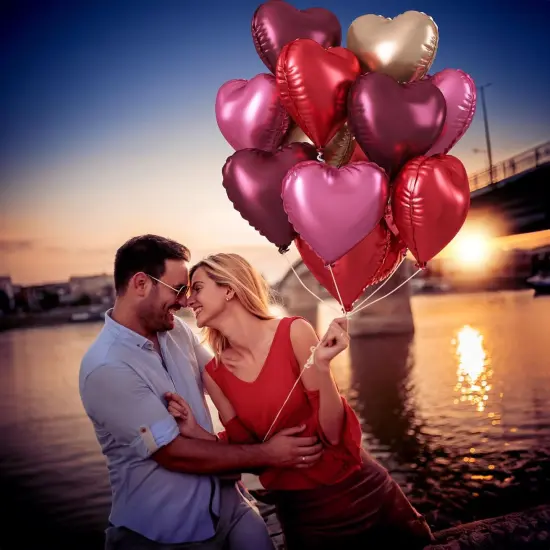 Wine Red Heart Balloons, 18 Inch 12 Pcs Burgundy Red and Pink Foil Heart Balloons Red and Rose Gold Heart Shape Mylar Balloons {3}