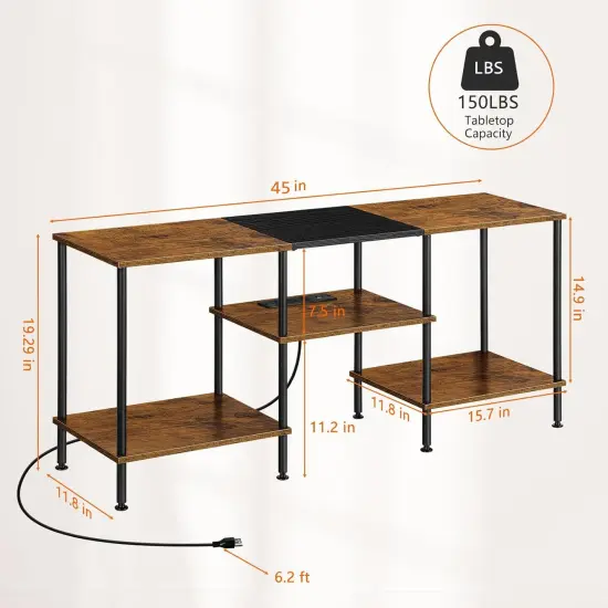 Rustic Brown Farmhouse TV Stand with Charging Station - 45" Media Console for TVs up to 50 Inches, Power Outlets, USB Ports & Storage Shelves, Multi-Functional Furniture for Living Room/Bedroom {2}