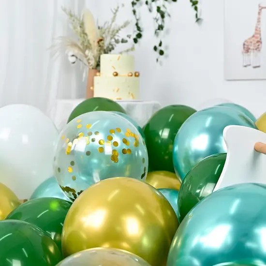 Metallic Green Gold Balloons, 60 Packs 12 Inch Dark Green White Gold Latex Balloons {5}
