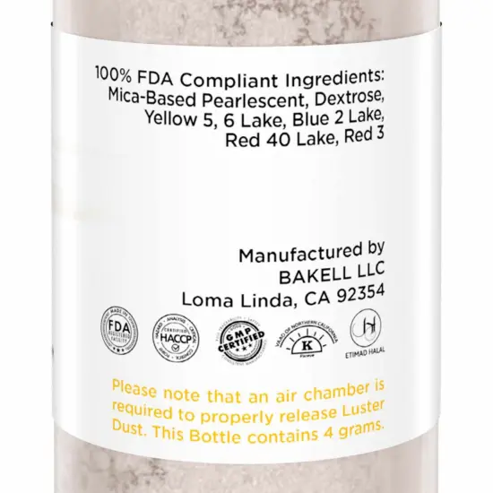 Bakell - Oyster Tan Luster Dust (4g, 1x Pump) Edible Vegan Dust & Paint for Baking, Desserts and Beverages {6}