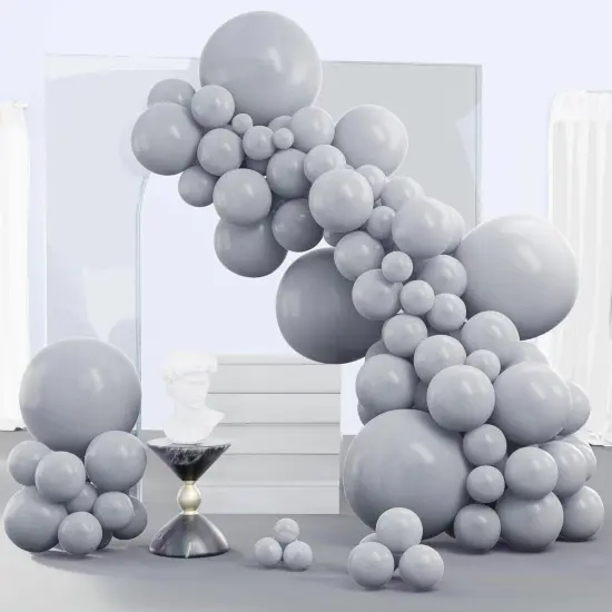 Gray Balloons 140 pcs Different Sizes Pack of 18 12 10 5 Inch Matte Gray Latex Balloon Arch Kit Garland - Party Decorations Gray-Y71 {1}