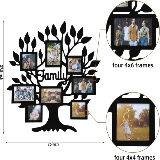 26x27 Inch Family Tree Picture Frame Collage Wall Decor, Rustic Family Tree Wall Decor for Home, Farmhouse Photo Collage Frame for Wall, Photo Frames Multiple Pictures Perfect for Modern Farmhouse Decor (Black) {3}