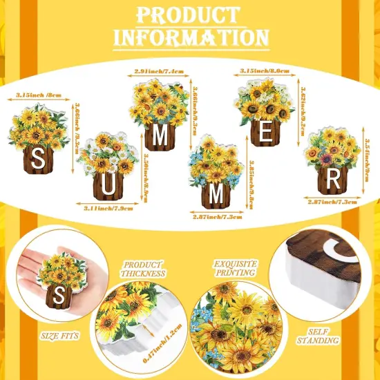 6 Pcs Sunflower Wooden Table Signs Decoration Summer Farmhouse Tiered Tray Decor Flowers Tabletop Centerpiece for Home Kitchen Shelf Decor Party Favor(Sunflower) {3}