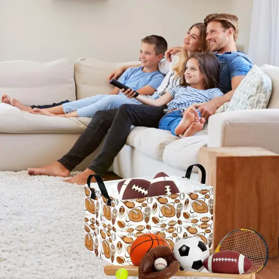 Summer Storage Basket Fabric Material Organization Basket Toy Box Nursery Hamper for Clothes Toys Gift Basket With Handles (Rec-White Ball) {3}